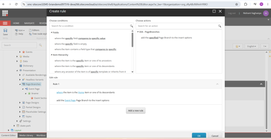 Sitecore Branch Event page