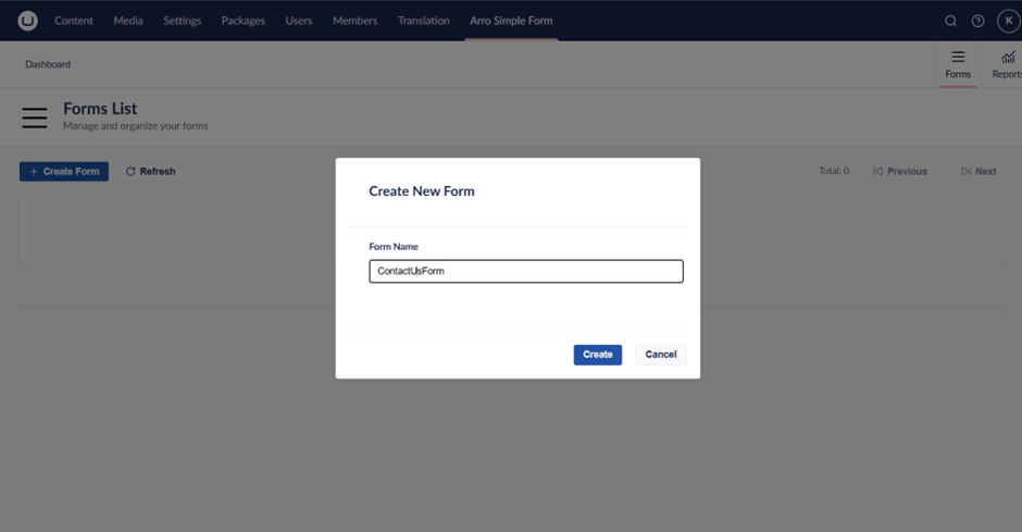 popup create form