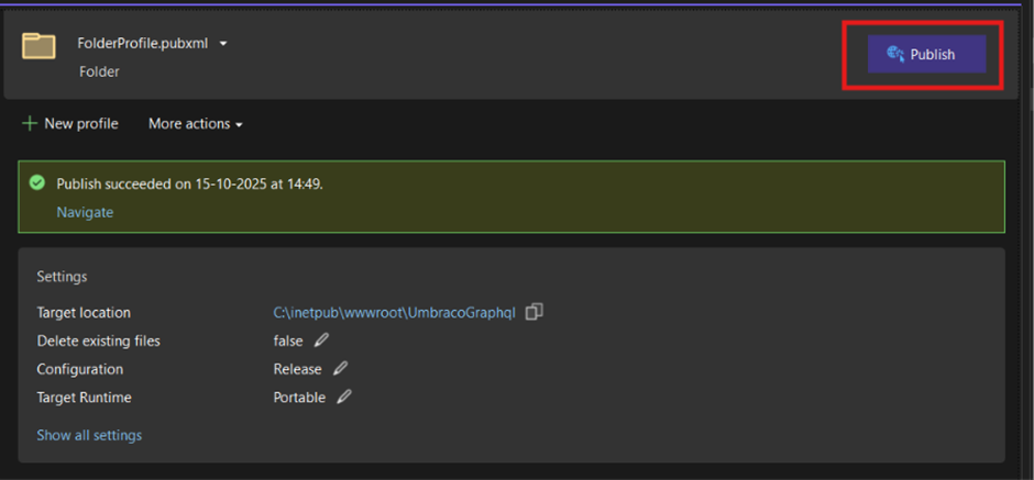 successfully publish umbraco website