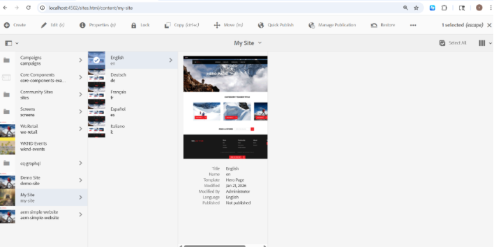 Workflow Page Selection