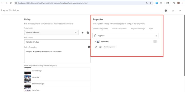 AEM Template Properties