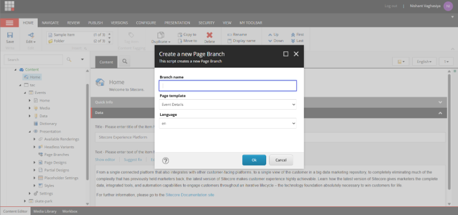 Sitecore New Branch