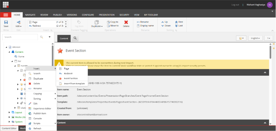 Sitecore Insert Menu