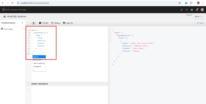 aem graphiql explorer